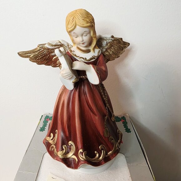 Vtg Spinning Musical Angel Figurine Bisque Porcelain White Christmas Works Box - Picture 2 of 10